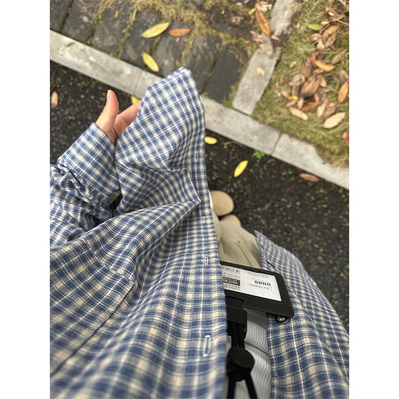 长袖衬衣男夏季新品港风宽松大码青年蓝色格子衬衫CS279-P40,男装衬衫,星座301C-5