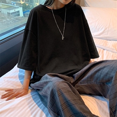 DF292TP16情侣款纯色内搭五分袖男女夏季宽松纯棉圆领短袖T恤，男装T恤，电商A102