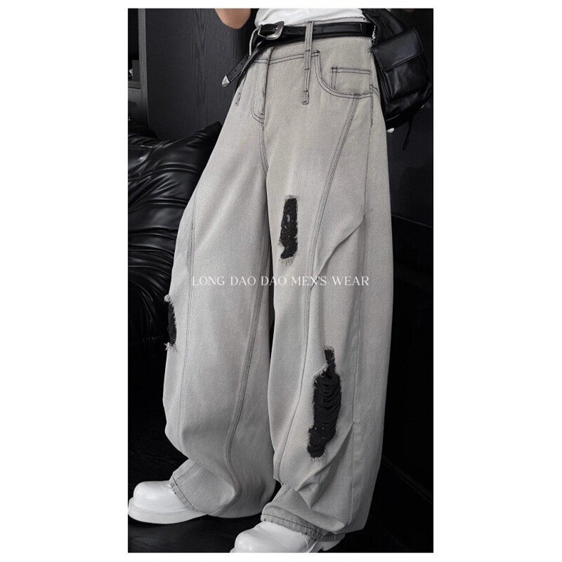 新款！cleanfit男简约百搭复古解构裁剪破洞弯刀牛仔裤N1243，男装牛仔裤，星座1116A（原606A-3）