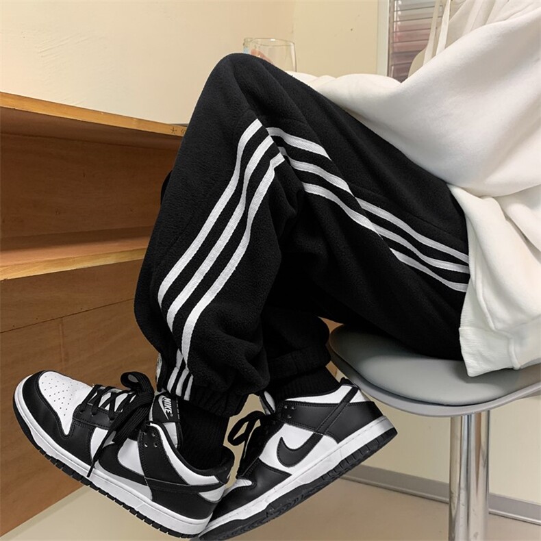 秋冬双面摇粒绒条纹魔术贴束脚休闲裤M~5XLXZ604-KP48-P55控68,男装休闲裤,星座604