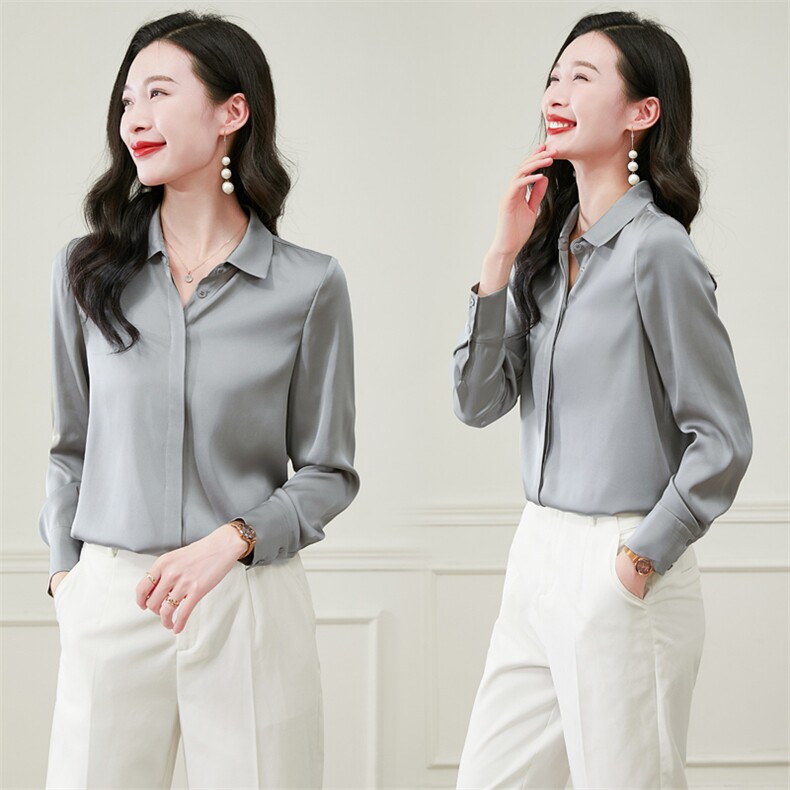 纯色重磅真丝衬衫女长袖2026新款春季中年妈妈显瘦真丝上衣小衫,女装衬衫,阿舍尔精品