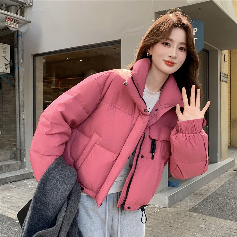 现货新款羽绒服女短款韩版立领简约加厚小个子高级感面包服外套潮,女装羽绒服,韩然一族