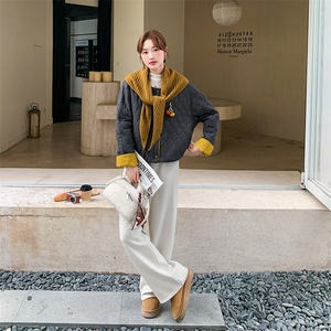 新款有货 撞色菱格棉服外套送披肩2C010-2567-P165-K248图片