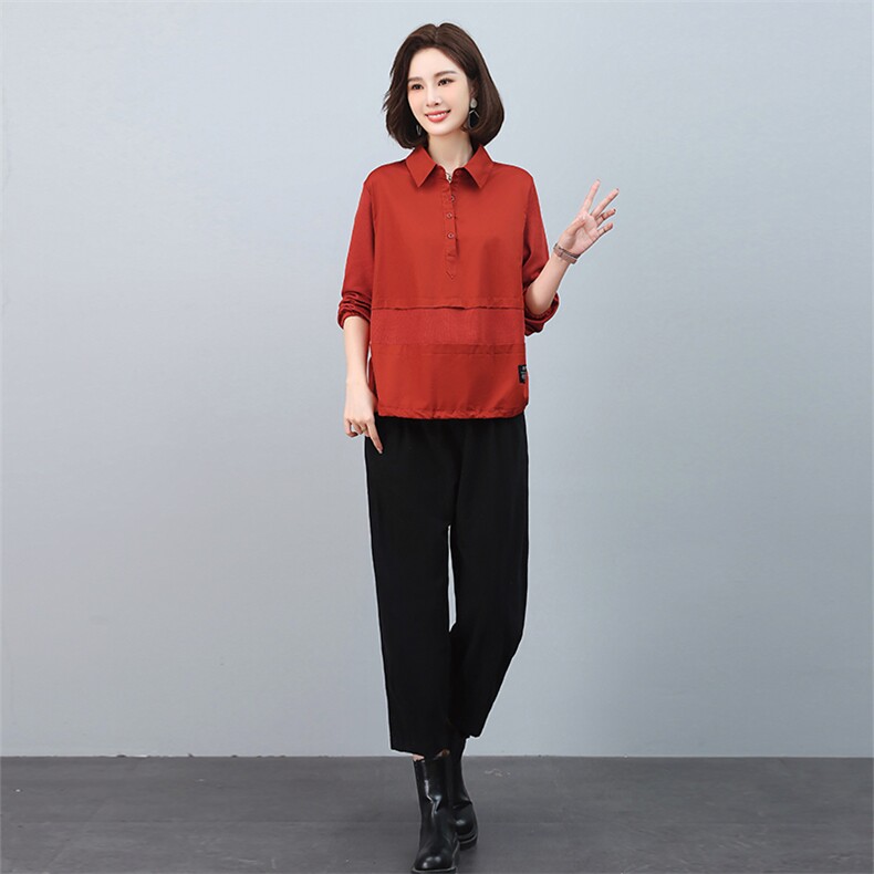 时尚宽松显瘦长袖衬衫+阔腿裤套装女秋装新款休闲两件套6528-518,女装套装/套裙,叶笙衣