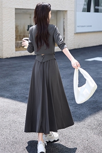 高级感灰色套装裙女2025春新款修身显瘦气质长袖T恤半身裙两件套图片