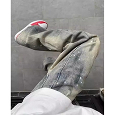 水洗脏染泼墨牛仔裤男潮牌裤子设计感直筒弯刀微喇裤NA450，男装牛仔裤，星座1116A（原606A-3）