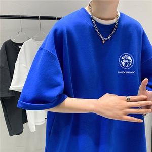 港风  纯棉夏季休闲宽松新款短袖T恤地球印花情侣 T6017 P25控38图片