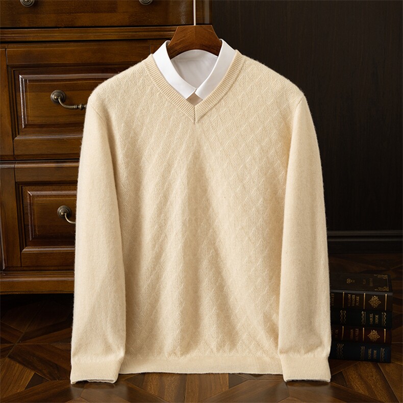 羊绒系列百搭潮流绅士青春柔软舒适V领羊绒衫，男装羊绒套衫，牧雅羊绒