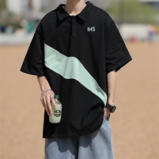 POLO衫2023潮流男新款原宿夏季慵懒拼接五分袖潮T恤WB056-P30，男装T恤，星座412