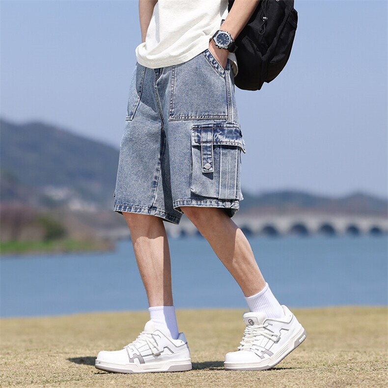 GENIOLAMODE美式潮牌痞帅五分牛仔短裤男士新款2025夏季工装中裤,男装牛仔裤,星座109