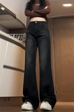 特批P40无差价25春美式高街牛仔裤中性风宽松微喇显瘦拖地裤N5306，男装牛仔裤，电商A001