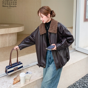 黑色短款PU皮衣外套女秋季美式痞帅机车夹克oversize翻领棒球服图片