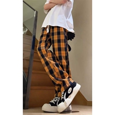 港风格子休闲裤百搭显高显瘦方格阔腿裤宽松版型K613P-45，男装休闲裤，电商A128