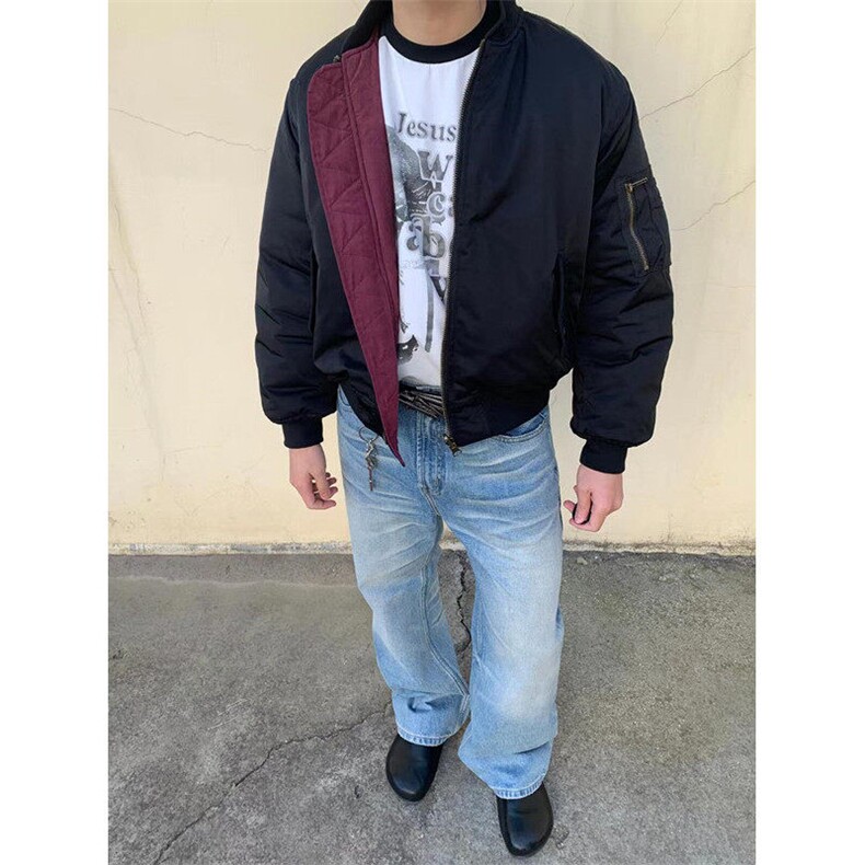 双面穿男生外套秋冬本命年红色夹棉夹克加厚棒球棉服cleanfit棉衣,男装夹克,星座1116A（原606A-3）