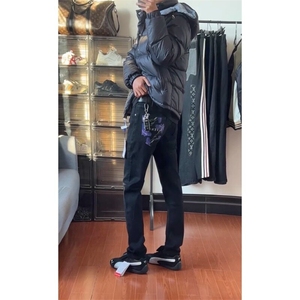 春季新款后兜提花印花牛仔裤男女网红同款直筒休闲小脚学生九分裤图片