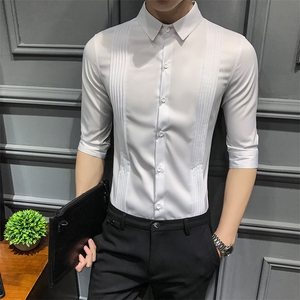 LT118-社会小伙七分袖衬衫纯色优雅派对正式衬衣发型师工作服P45图片