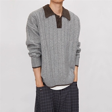 【005】假两件撞色POLO领毛衣百搭男翻领针织毛衫A079-M2543-P57，男装针织衫/毛衣，电商A079