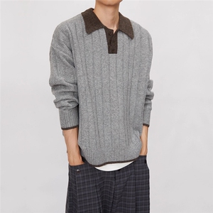 【005】假两件撞色POLO领毛衣百搭男翻领针织毛衫 A079-M2543-P57图片