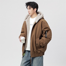 自家图有视频加绒毛领棉衣冬季新款座山松连帽派克棉服M2555p88，男装棉衣，电商D315