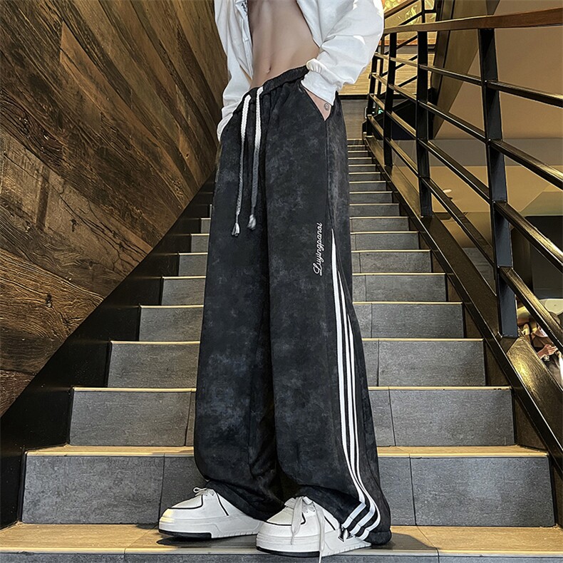秋冬2025新款扎染三条杠宽松阔腿裤K1254常规P55控78,加绒P58控88图片