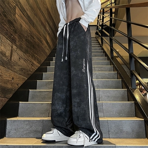 秋冬2025新款扎染三条杠宽松阔腿裤K1254常规P55控78,加绒P58控88图片