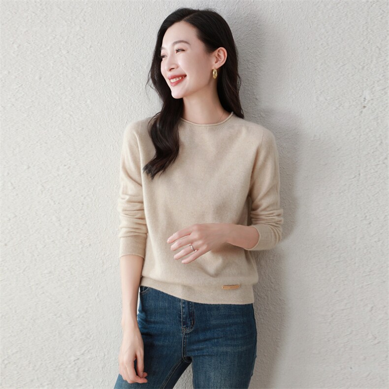 100%纯羊绒女圆领秋冬内搭洋气纯色上衣,女装羊绒衫,阿舍尔精品