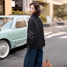 美拉德皮衣外套女早秋学院风棕色皮衣美式痞帅皮夹克2024新款高级，女装皮衣，跑量工厂店