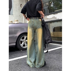 2025新款美式铁锈复古怀旧染色洗水做旧直筒宽松牛仔裤男女D8027，男装牛仔裤，星座601-1