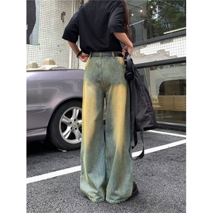2025新款美式铁锈复古怀旧染色洗水做旧直筒宽松牛仔裤男女D8027图片