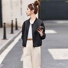 [现货主推】2026年秋季休闲简约棒球服皮衣外套，女装皮衣，魅丽静蓝