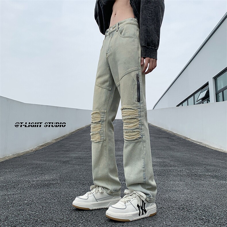 B221美式ins高街暗黑小众拉链破洞牛仔裤LK23052-P65控88,男装牛仔裤,电商B221