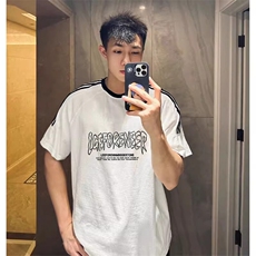 夏季美式高街重磅纯棉三条杠织带撞色男女短袖T恤ZD649-特P30，男装T恤，电商A486-1