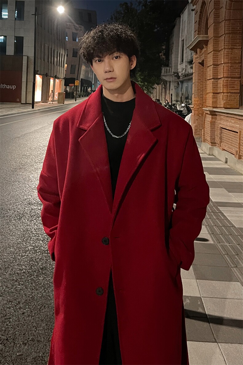 秋冬毛呢大衣男潮流韩系风衣中长款宽松外套MN9568/P100加棉P110,男装风衣,电商B316