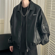 现货新款痞帅短款绣花皮衣夹克男潮牌外套A351-AP2546-P105，男装夹克，电商A351