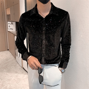 B302HF304P552023早春新款男士长袖满天星亮片衬衫社会风图片