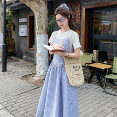 【现货】夏季新款条纹露背吊带连衣裙2C158-8651-P115-K168，女装连衣裙，2C158