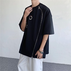 设计感小众t恤hiphop潮牌欧美高街双拉链短袖男半袖上衣GT115-p35，男装T恤，星座1008-1