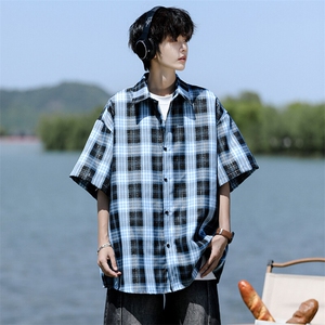 8XL-M格子短袖衬衫男夏季薄款DK制服衬衣JK学院风半袖外套DC28004图片