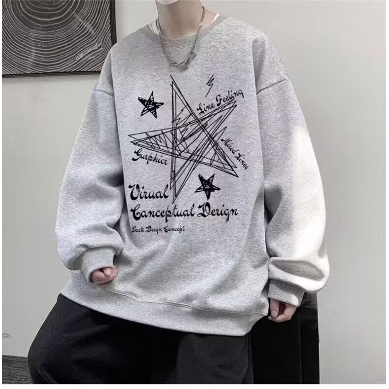 黑色薄款圆领卫衣男春秋新款青少年宽松印花卡通学生百搭休闲外套,女装短外套,星座506A