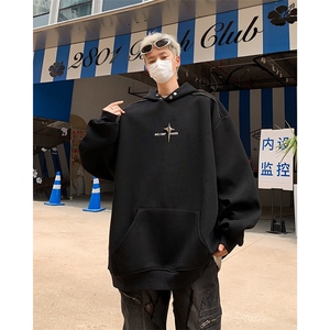 美式复古oversize连帽卫衣男女款小众设计感情侣上衣WE02/P45图片