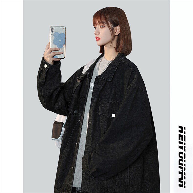 经典牛仔简约翻领外套宽松版型随性百搭潮流上衣HY28TP60控88,女装短外套,电商A102B