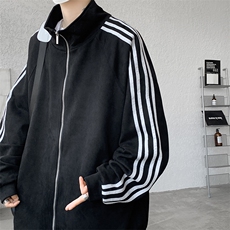 8XL-M特大码麂皮绒重磅条纹棒球服夹克外套男立领潮JK004P75控98，男装夹克，电商B312