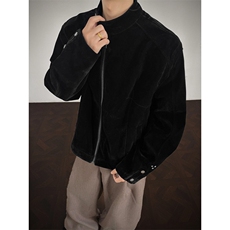 JK718-尺码M-3XL-特P65-X135-复古绒皮工艺立领哈灵顿夹克外套，男装夹克，星座1811B