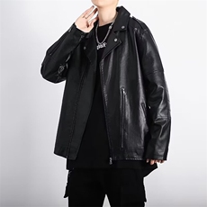 美潮立领PU皮衣外套男女休闲百搭情侣上衣质量风夹克潮PU921，男装夹克，星座506