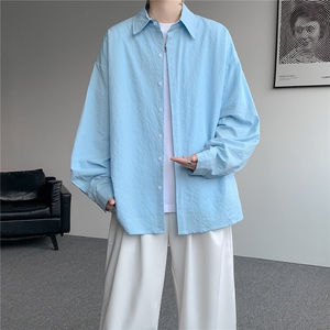 8XL-M泡泡纱盐缩肌理长袖衬衫男春季冰丝外套防晒衬衣CS29007P40图片