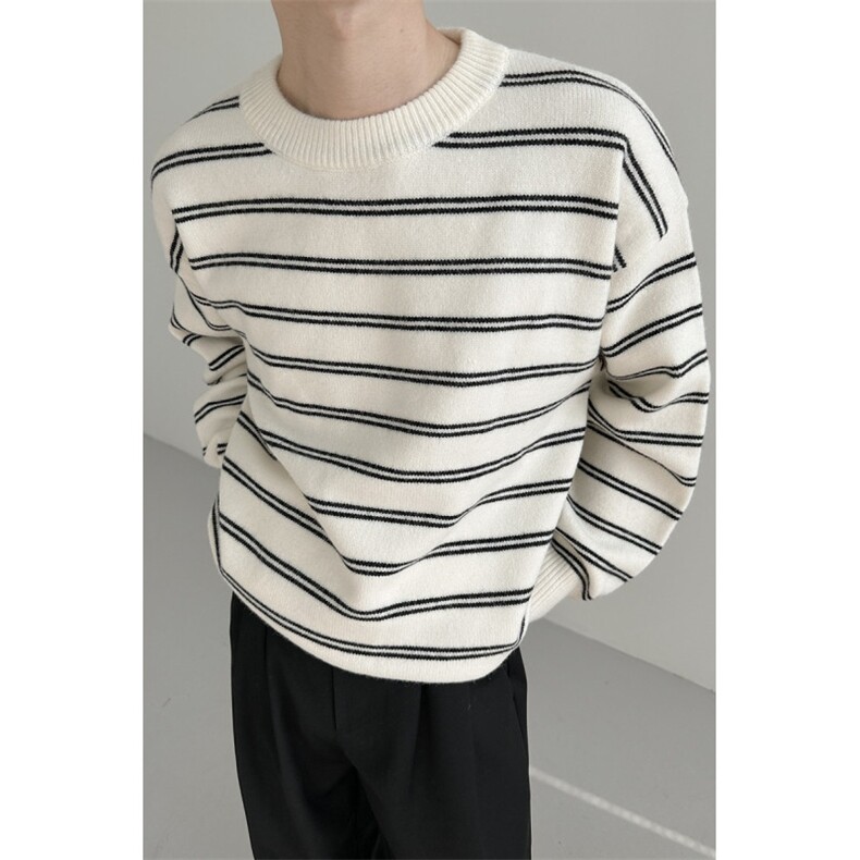 简约百搭北极绒条纹毛衣男潮流慵懒风宽松长袖针织衫MY2315，男装针织衫/毛衣，星座1116A（原606A-3）
