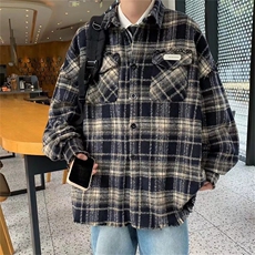F113-P55小香风外套男款秋冬加厚毛呢格纹衬衫高级感工装夹克，男装夹克，星座512-6