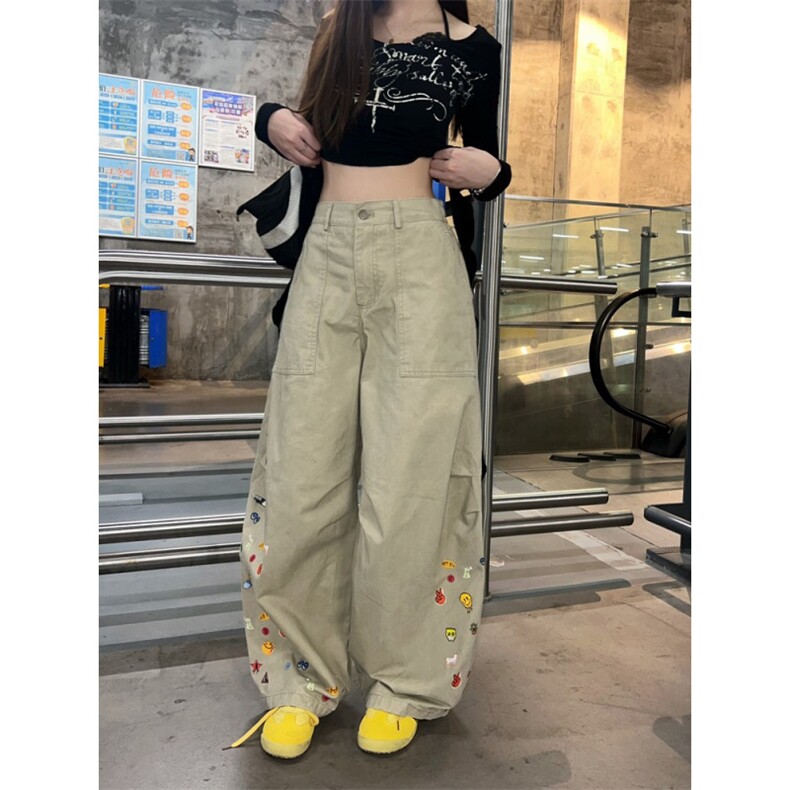 美式印花宽松弯刀裤男女秋冬高街cleanfit休闲阔腿裤LB30966-P67,男装休闲裤,星座1008