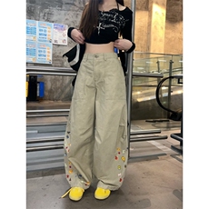 美式印花宽松弯刀裤男女秋冬高街cleanfit休闲阔腿裤LB30966-P67，男装休闲裤，星座1008