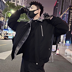 B35/P138控178假两件设计男士棉服拼接牛仔外套冬季时尚棉衣黑首1，男装工装外套，星座305B